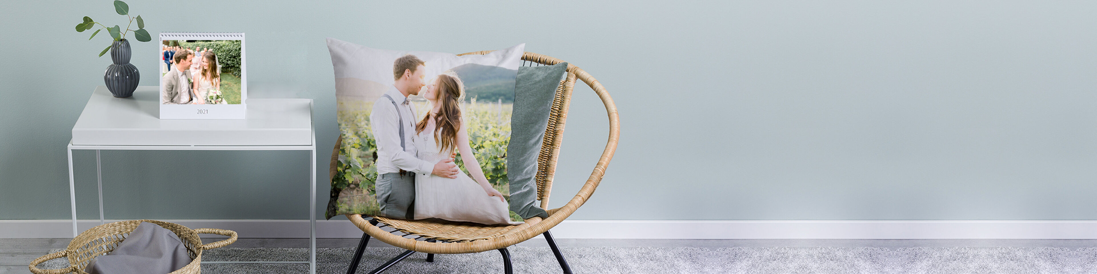 Cushion personalised with wedding photo of bride and groom