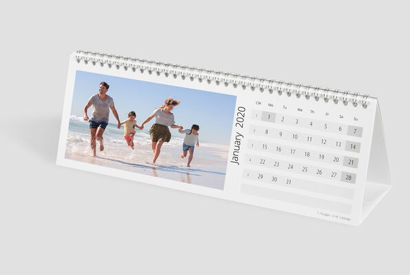 Long desk calendar with photo and date squares