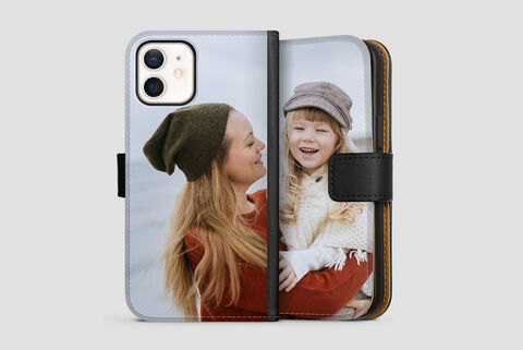 mother and daughter printed onto faux leather sideflip phone case