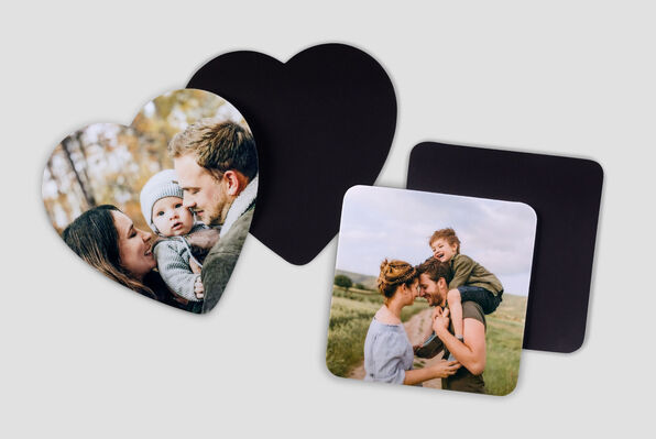 heart and square shaped photo magnets